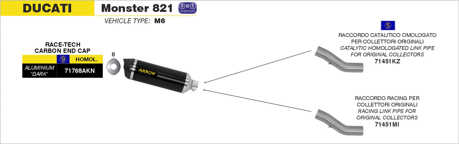 Arrow 71451KZ Catalytic Homologated Mid-Pipe - Assembly Diagram