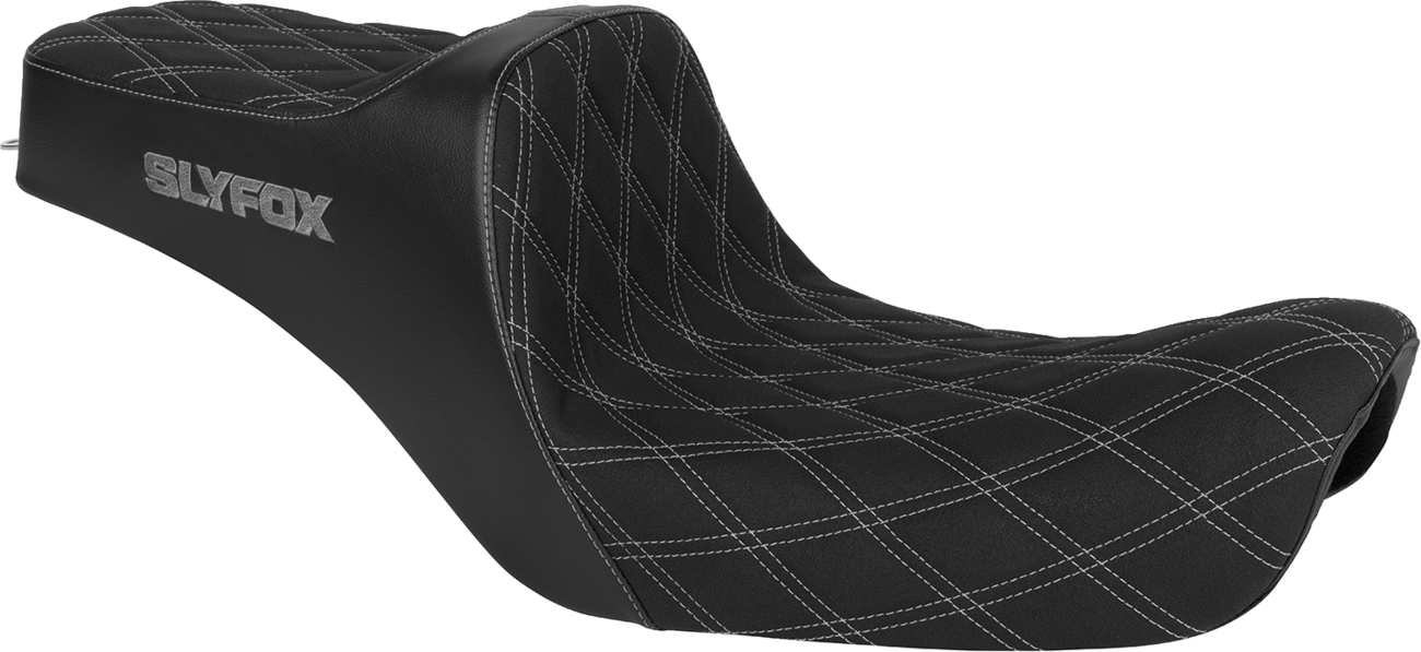 Slyfox High Noon Seat - Double Diamond - Silver Logo - Silver Stitch - FXD '96-'03