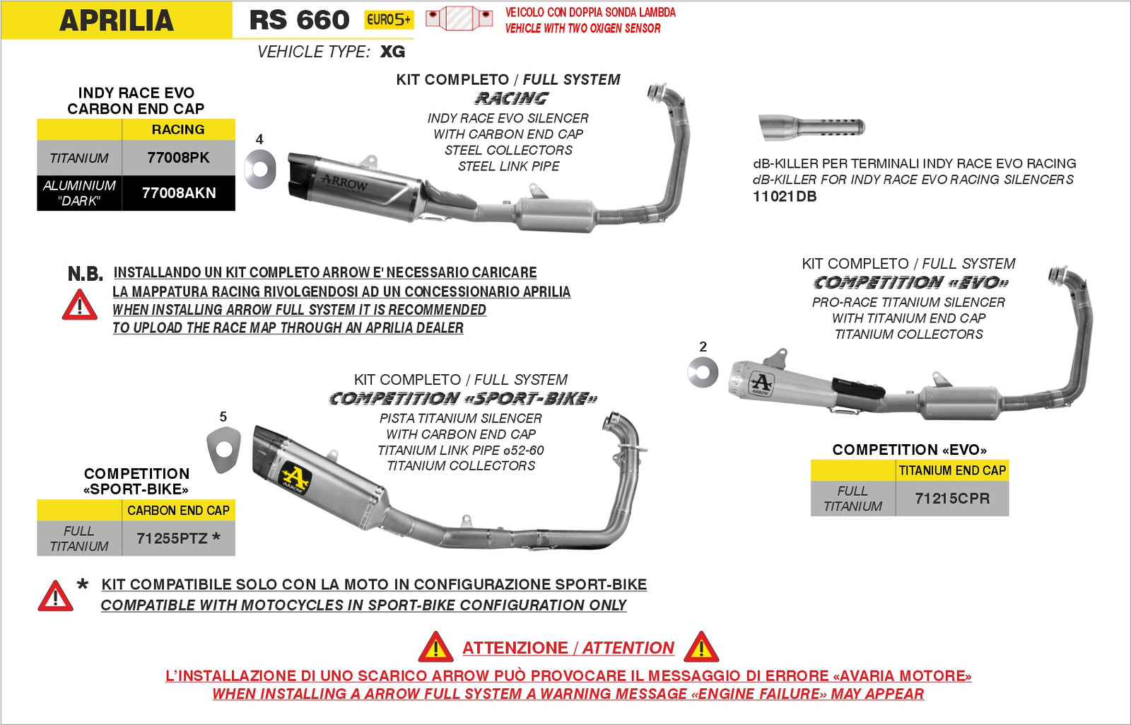Arrow 77008PK Full System With Indy Raceevo Titanium Slip Ons - Assembly Diagram
