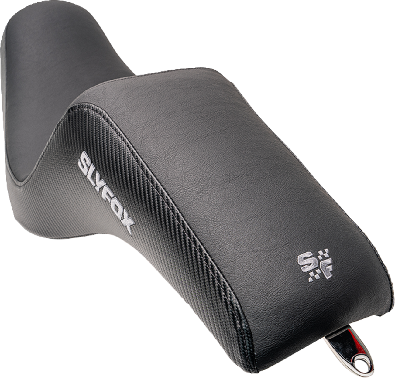 Slyfox Drifter Seat - Gray Logo - Black Vinyl W/ Slipstop - Carbon Fiber - Dyna '96-'03
