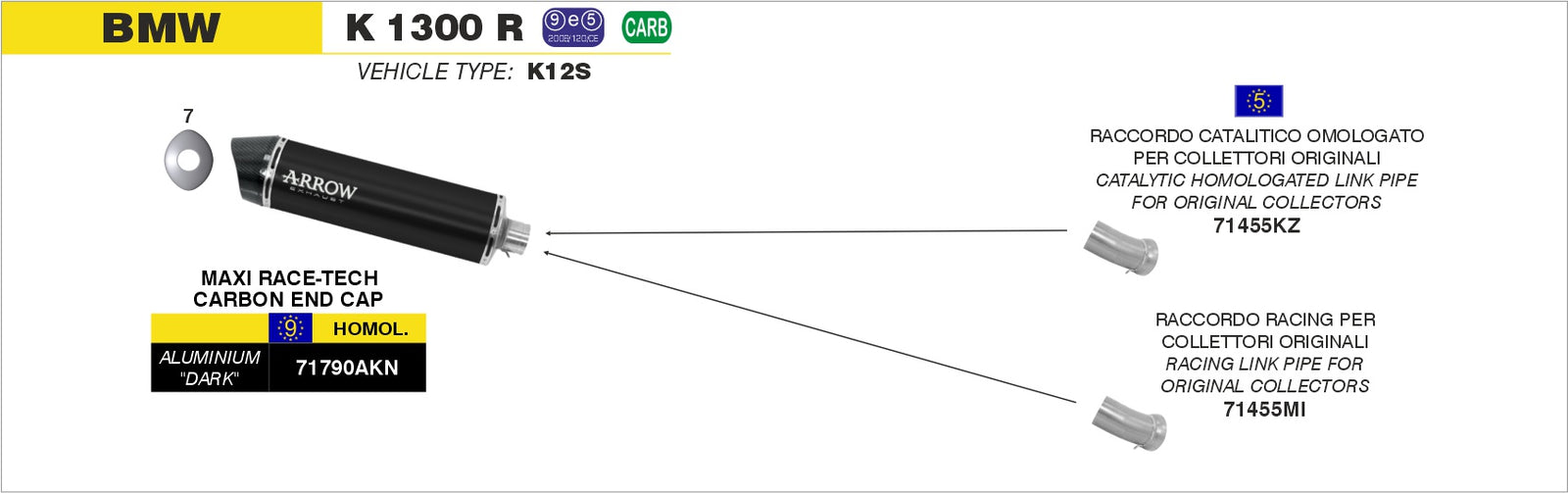 Arrow 71790AKN Maxi Race-Tech Aluminium Dark Slip On With Carbon End Cap - Assembly Diagram