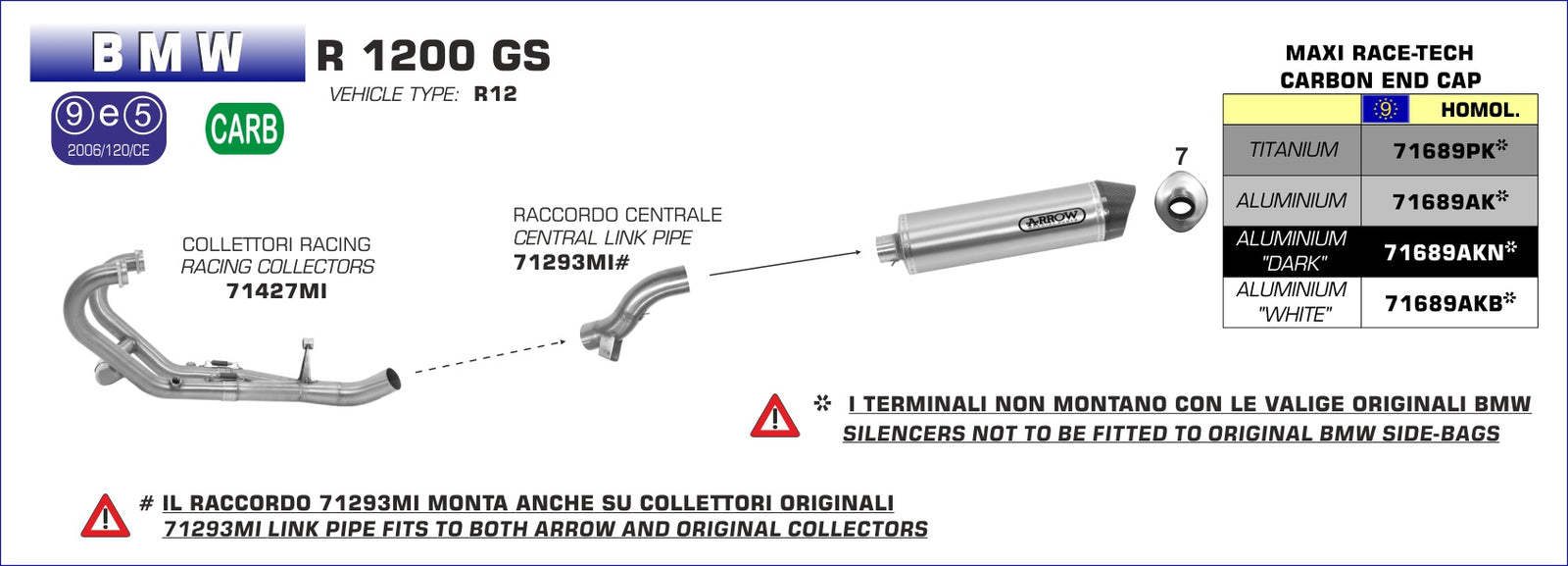 Arrow 71689AKN Maxi Race-Tech Aluminium Dark Slip On With Carbon End Cap