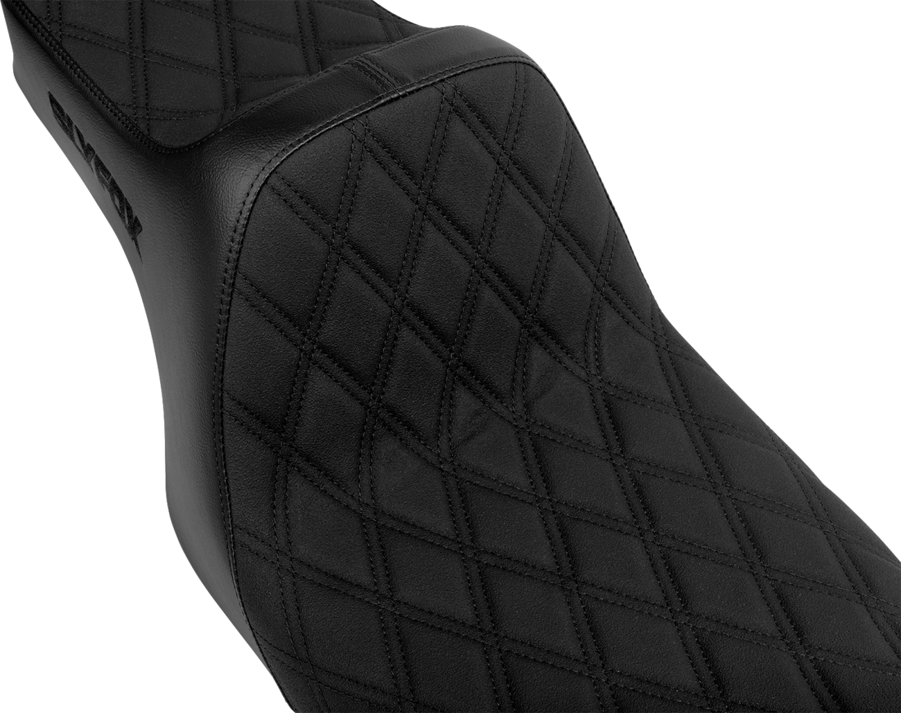 Slyfox High Noon Seat - Double Diamond - Black Logo - Black Stitch - FLH/FLT '97-'07