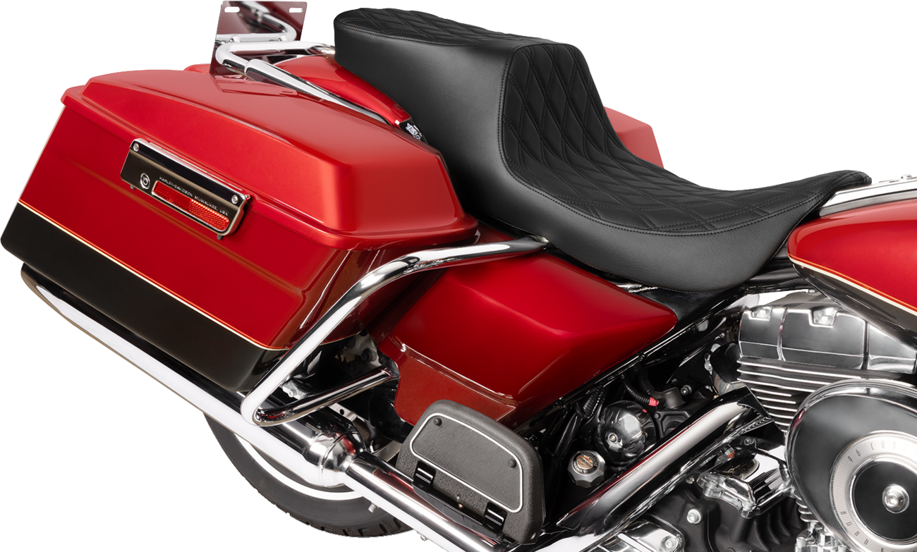 Drag Specialties Seats Predator 2-Up Seat - Vinyl - Double Diamond - Black Stitching- W/O Backrest - FL '97-'07