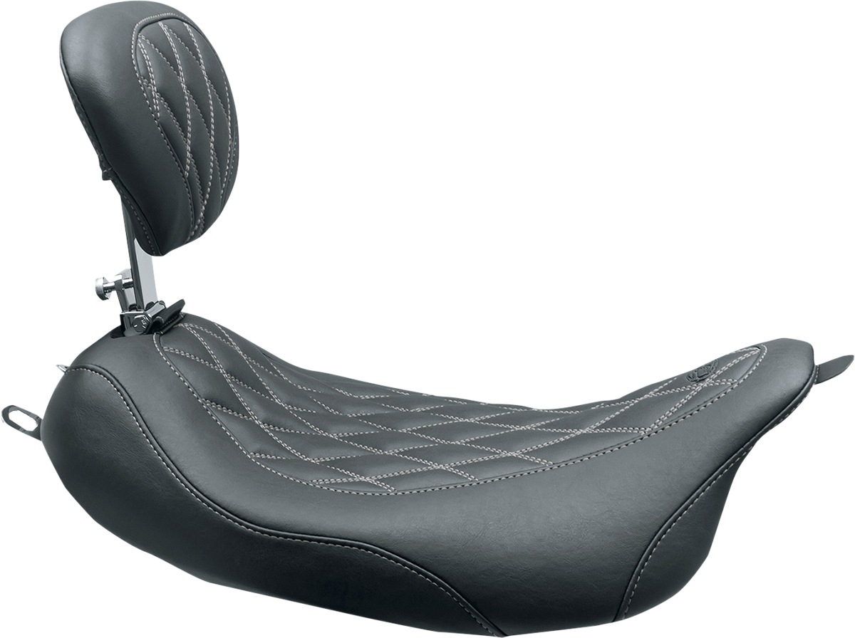 Mustang Wide Tripper™ Solo Seat - W/ Drivers Backrest - Black W/ Gun Metal Stitching - FL '08-'25