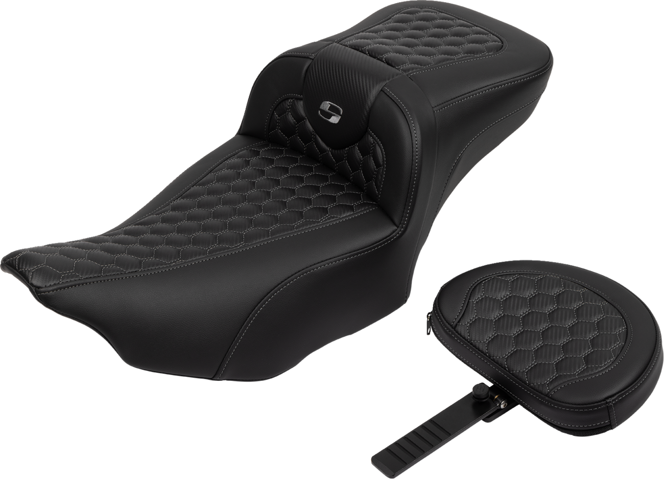 Saddlemen Roadsofa™ Extended Reach Seat - With Backrest - Honeycomb - Dark Gray Stitch - FLTR/FLHX '23-'24