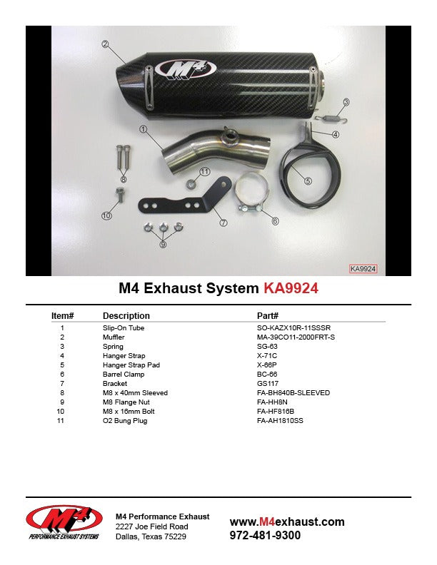M4 Exhaust KA9924 Component Key