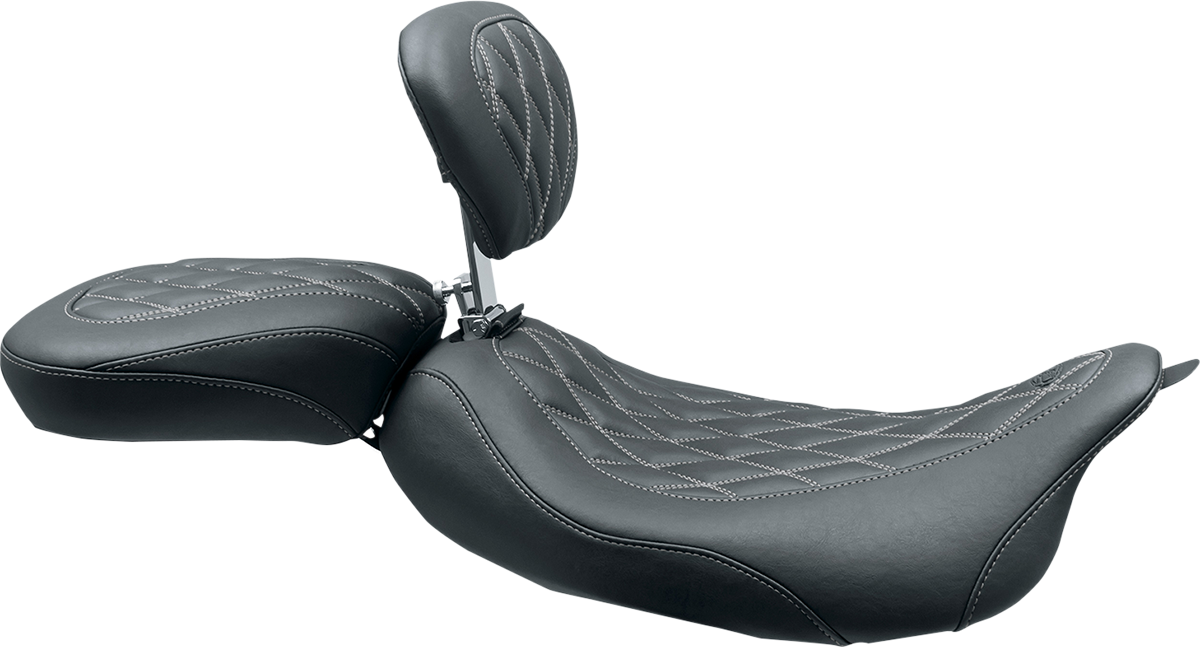 Mustang Wide Tripper™ Solo Seat - W/ Drivers Backrest - Black W/ Gun Metal Stitching - FL '08-'25