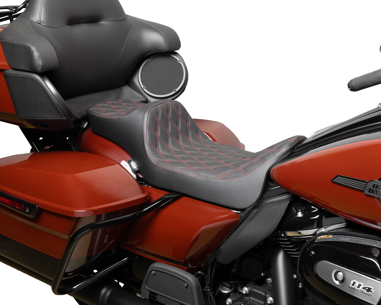 Drag Specialties Seats Predator III Seat - Extended Reach - Double Diamnd - Red Stitching - FLH/FLT '08-'24
