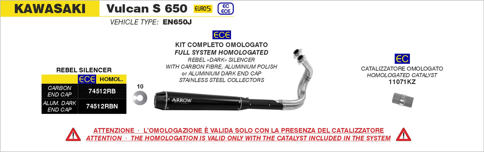 Arrow 74512RB Full System Rebel With Carbon Fiber Rear End Cap - Assembly Diagram