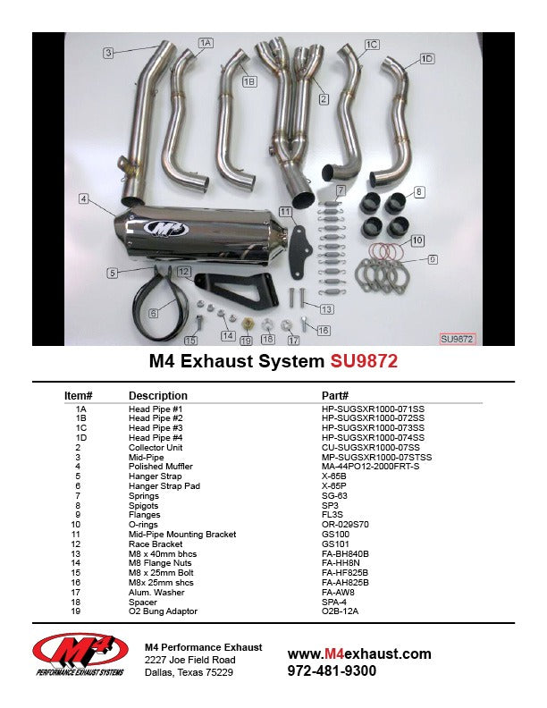 M4 Exhaust SU9872 Component Key