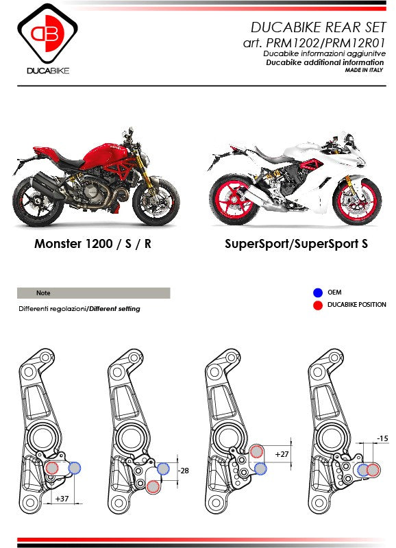 Ducabike DBK PRM12R01 Adjustable Rearset M1200r