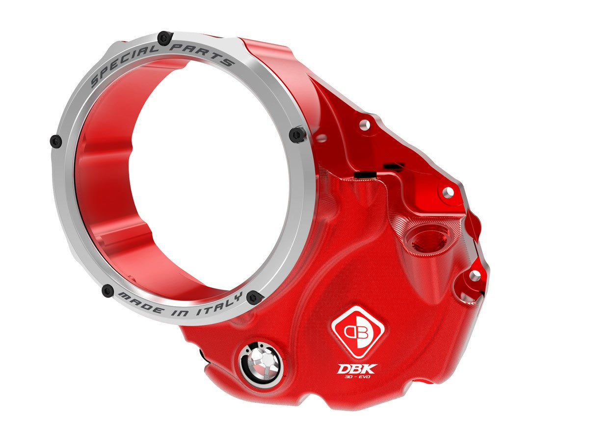 Ducabike DBK CCDV06 3D-EVO Clear Clutch Cover Oil Bath - RED-SILVER