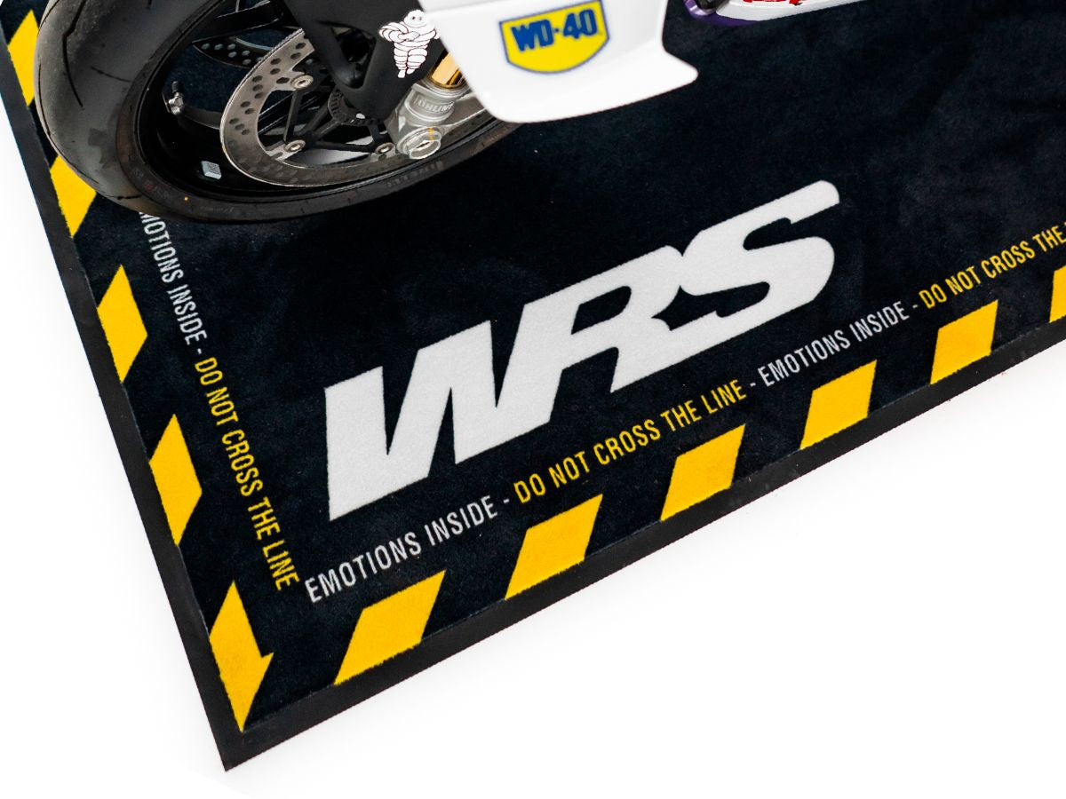 WRS Original Rectangular Motorcycle Carpet With "Caution Strong Emotions" Words