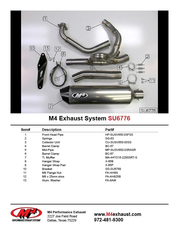 M4 Exhaust SU6776 Component Key