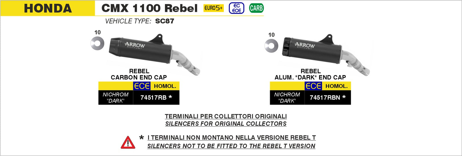 Arrow 74517RB Rebel Slip On With Carbon Fiber End Cap