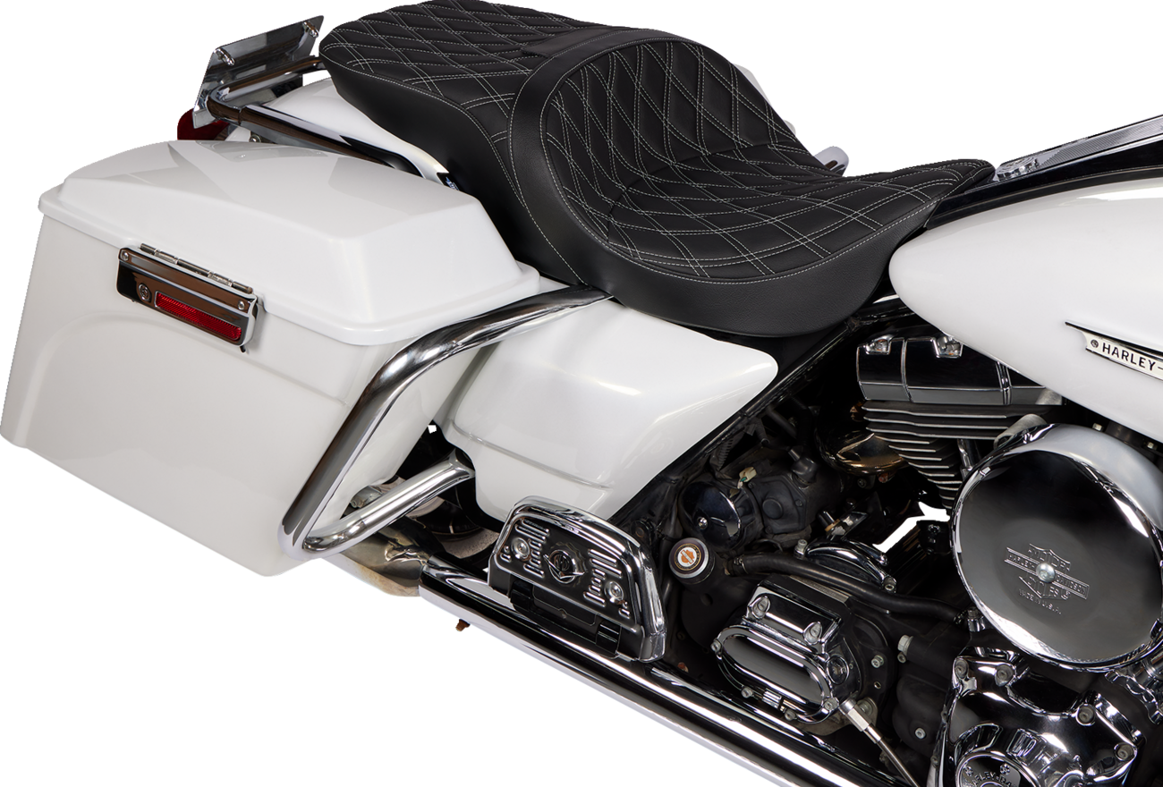 Drag Specialties Seats Freedom Seat - Vinyl - Double Diamond Silver Stitch - FLH '97-'07