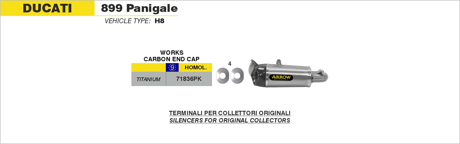 Arrow 71836PK Titanium Works Slip Ons (Right And Left) With Carbon End Cap - Assembly Diagram