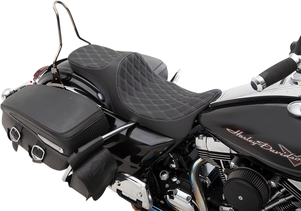 Drag Specialties Seats Predator III 2-Up Seat - Double Diamond - Silver Thread - FL '08-'23