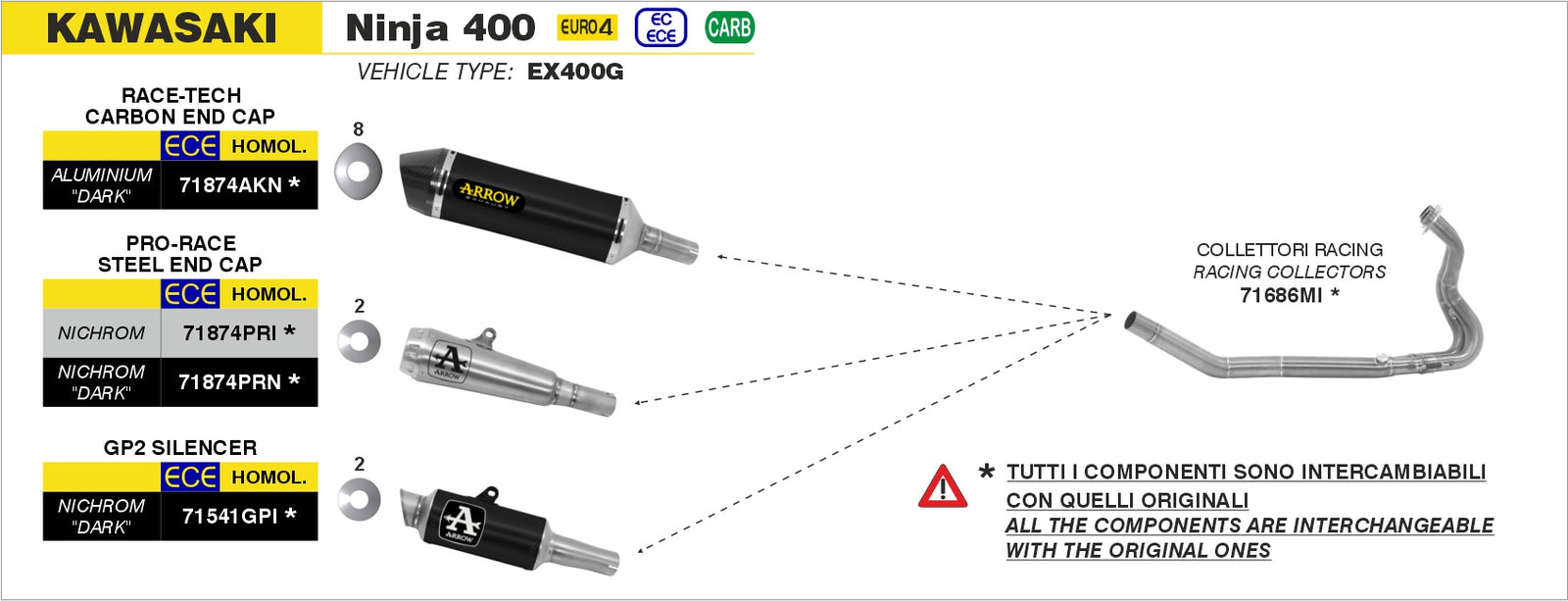 Arrow 71686MI Racing Headers Interchangeable With Original Ones - Assembly Diagram