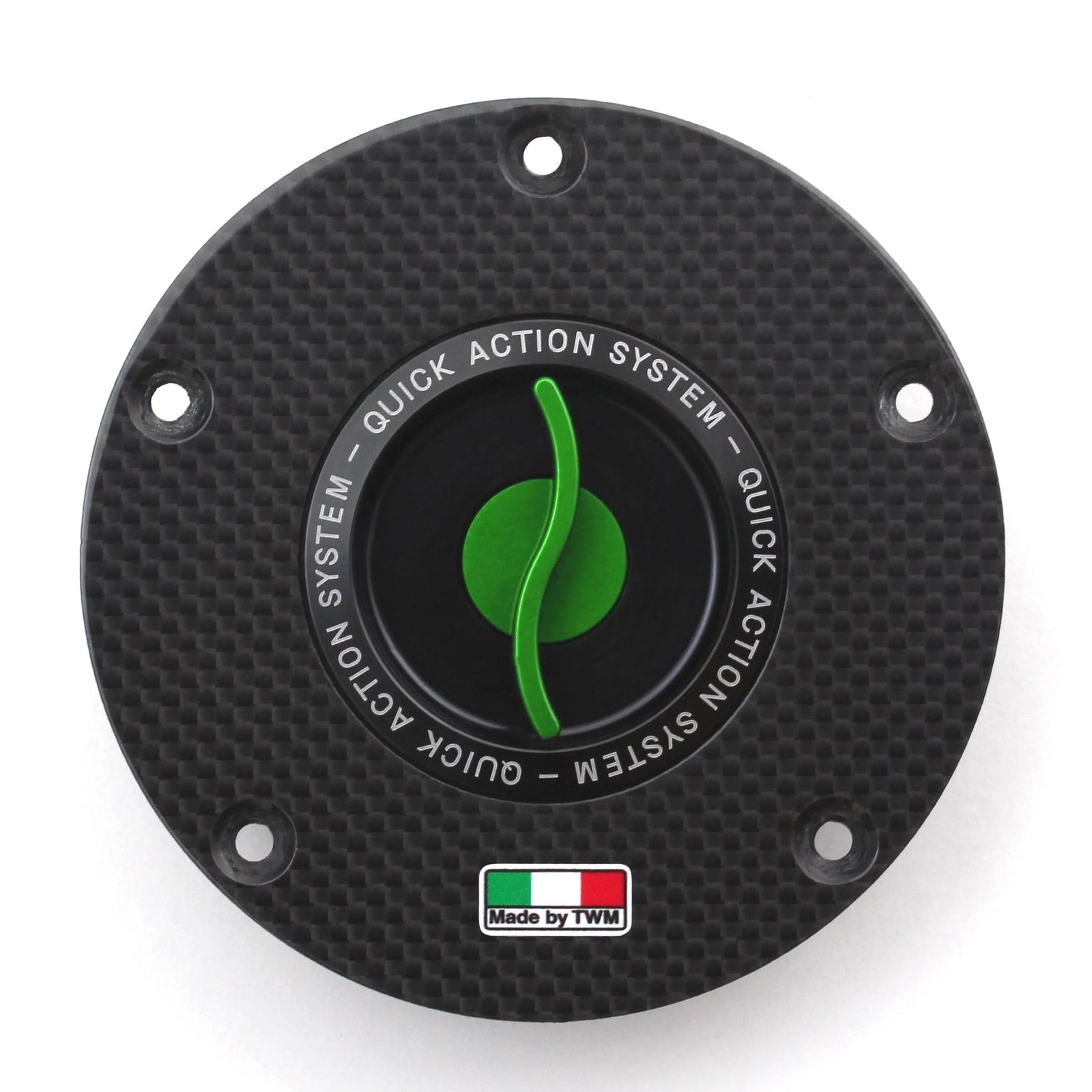 TWM Flat Carbon Gas Cap / Fuel Cap with Green Center Cap for Ducati Motorcycles
