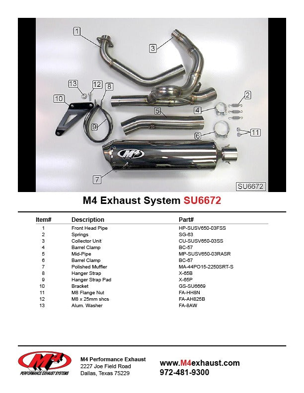 M4 Exhaust SU6672 Component Key