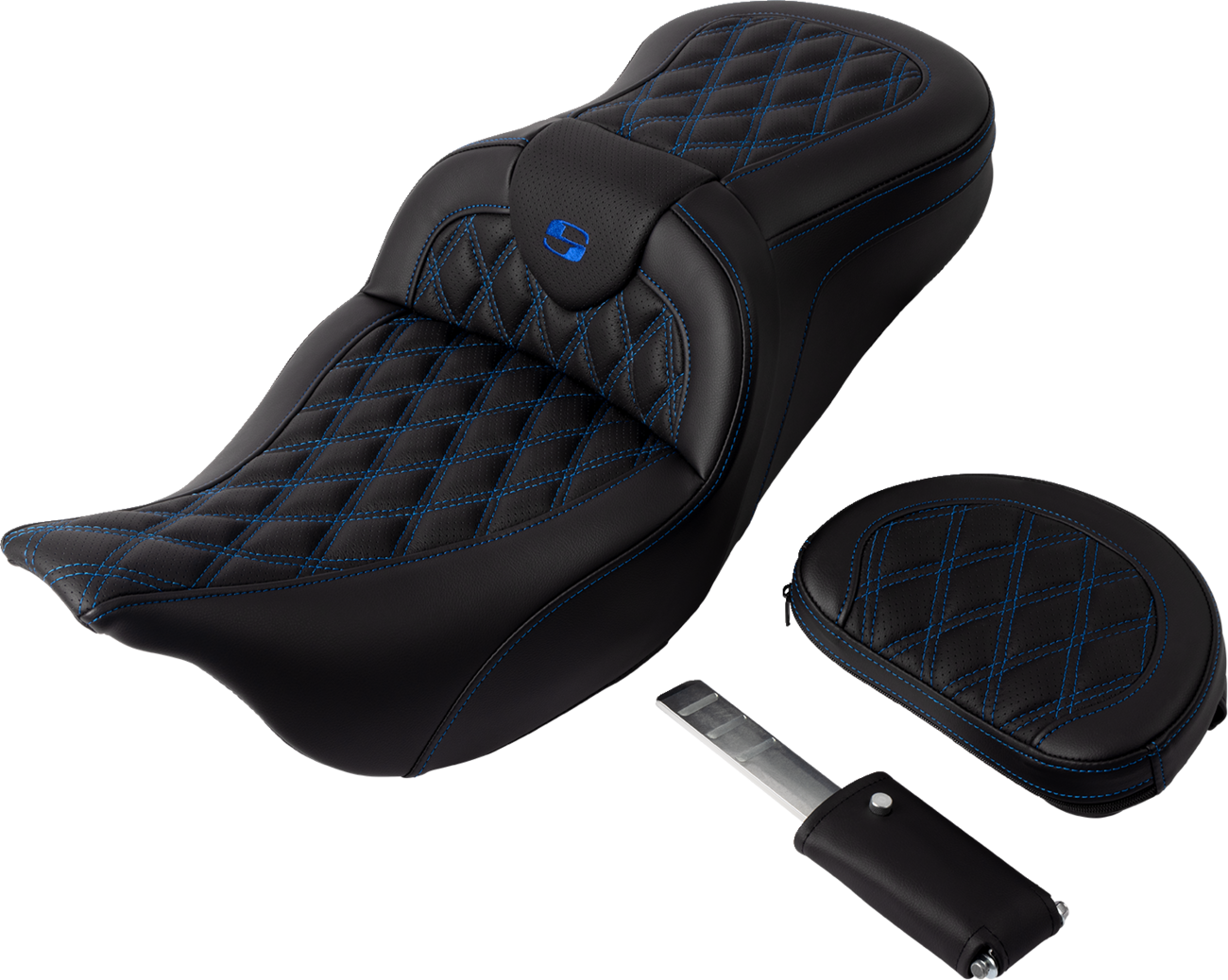 Saddlemen Roadsofa™ Seat - With Backrest - Blue Stitch - FL '08-'23