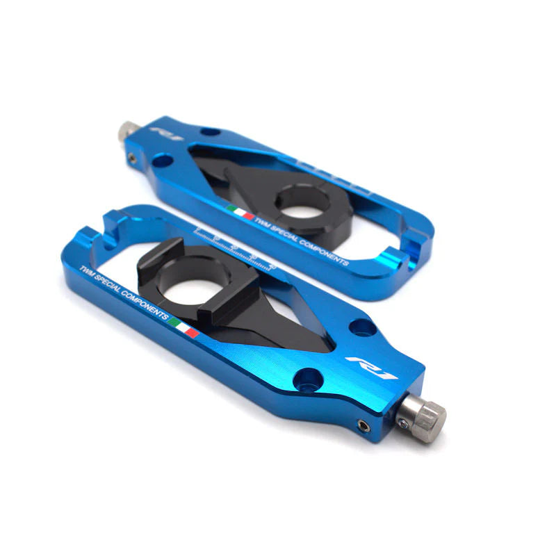 TWM WSBK Billet Chain Adjusters For Yamaha R1 R1M 2020-2025 - Blue