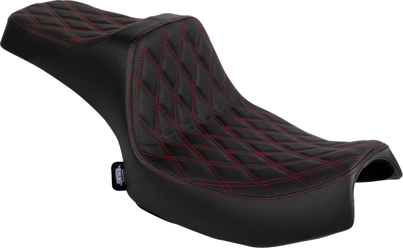 Drag Specialties Seats Predator III 2-Up Seat - Vinyl - Double Diamond - Red Stitch - Chieftain '25/Challenger '20-'25