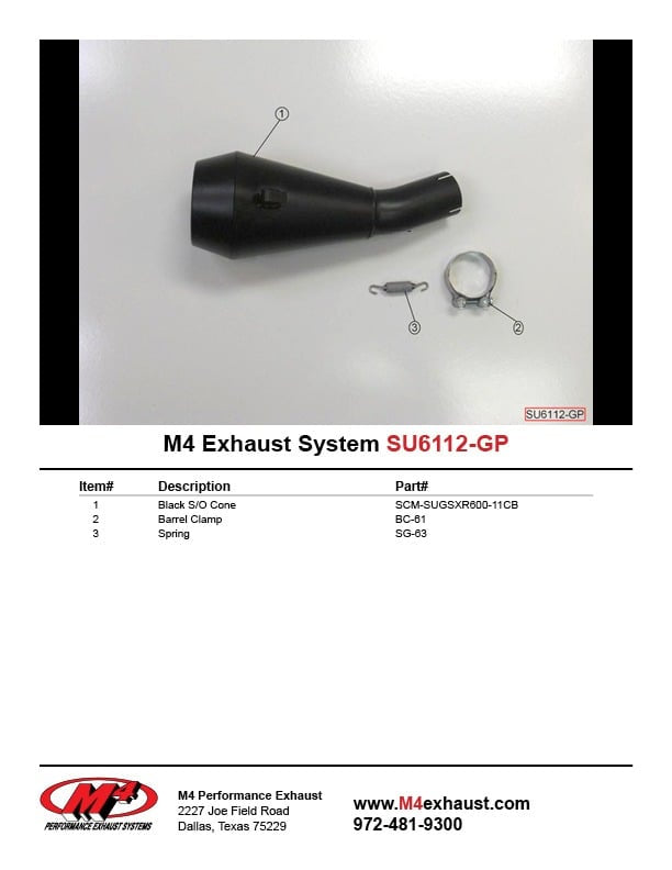 M4 Exhaust SU6112-GP Component Key