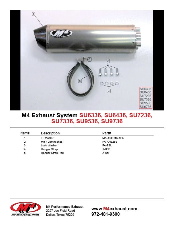 M4 Exhaust GSXR titanium bolt-on Component Key
