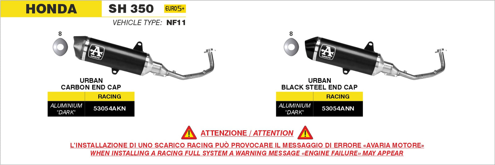 Arrow 53054AKN Racing Full System With Urban Aluminium Dark Slip On With Carbon End Cap - Assembly Diagram