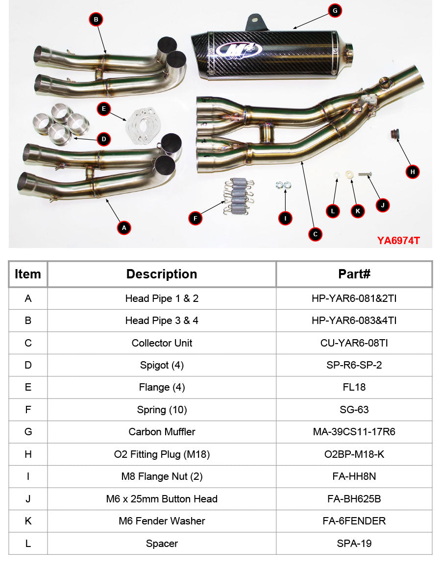 M4 Exhaust YA6974T Component Key