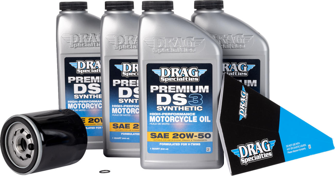 Drag Specialties Oil Full Synthetic Oil Change Kit - 20W50 - Twin Cam - Black Filter