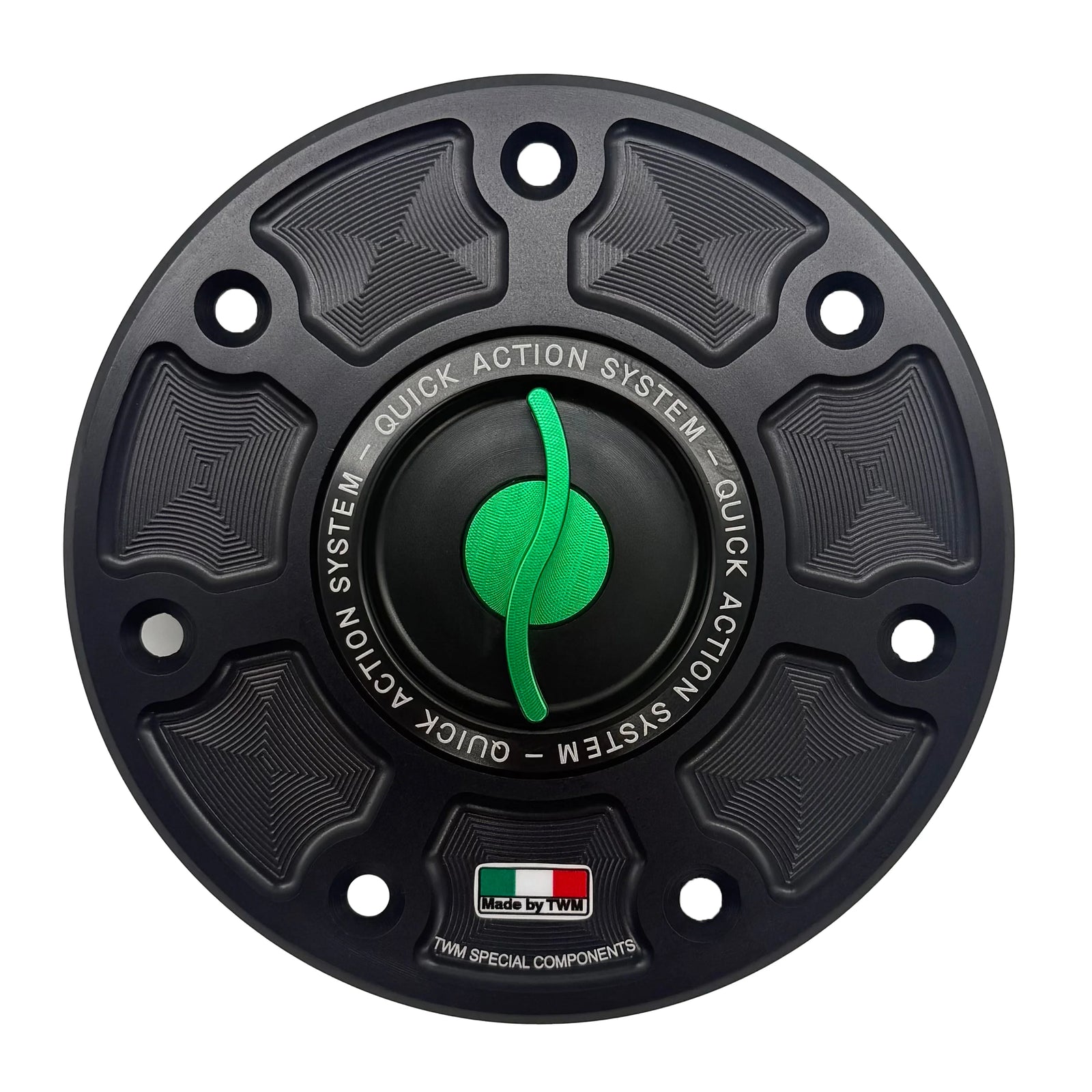 TWM CNC Aluminum Gas Cap / Fuel Cap with Green Center Cap for Kawasaki Motorcycles