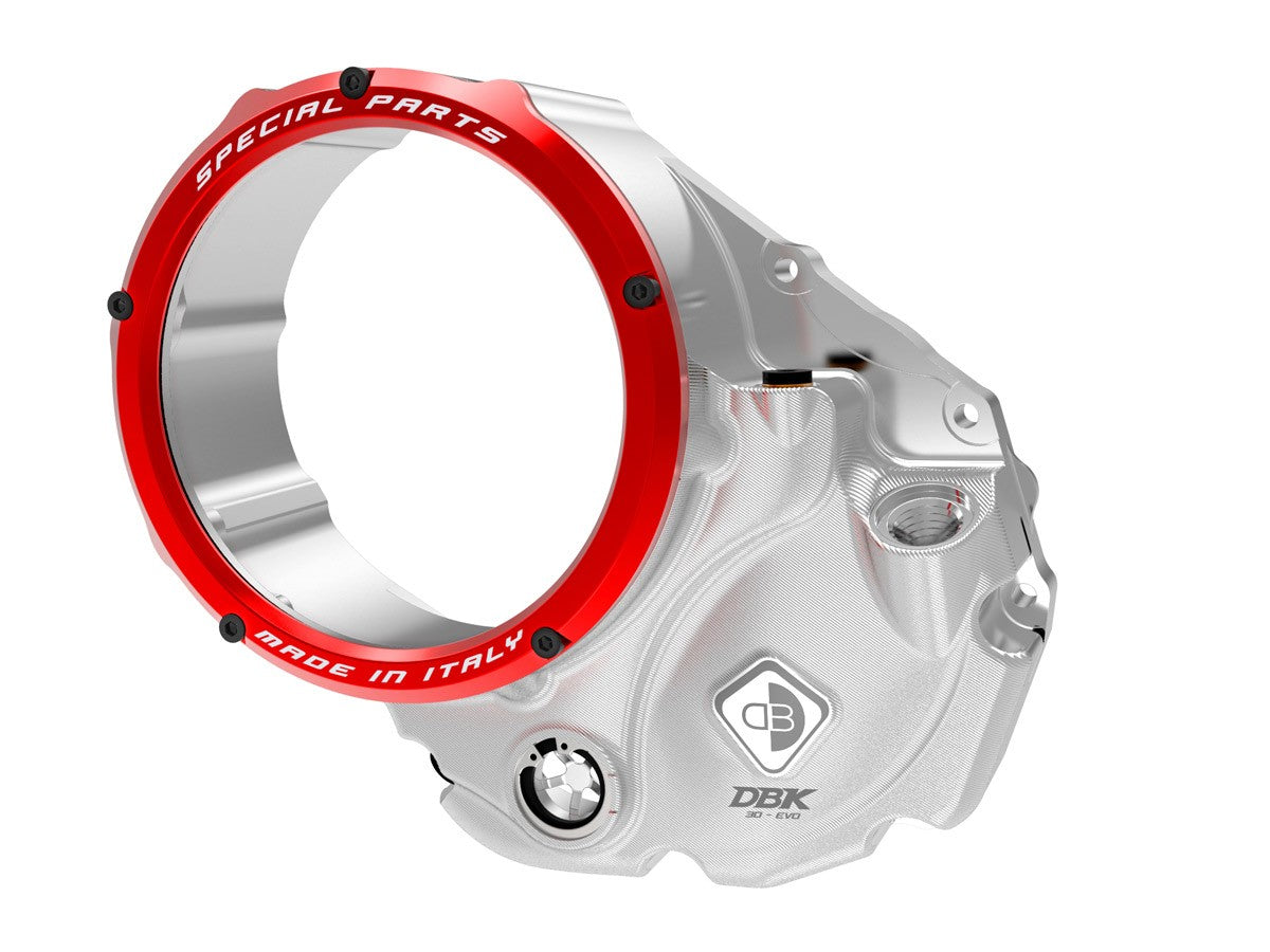 Ducabike DBK CCDV06 3D-EVO Clear Clutch Cover Oil Bath - SILVER-RED