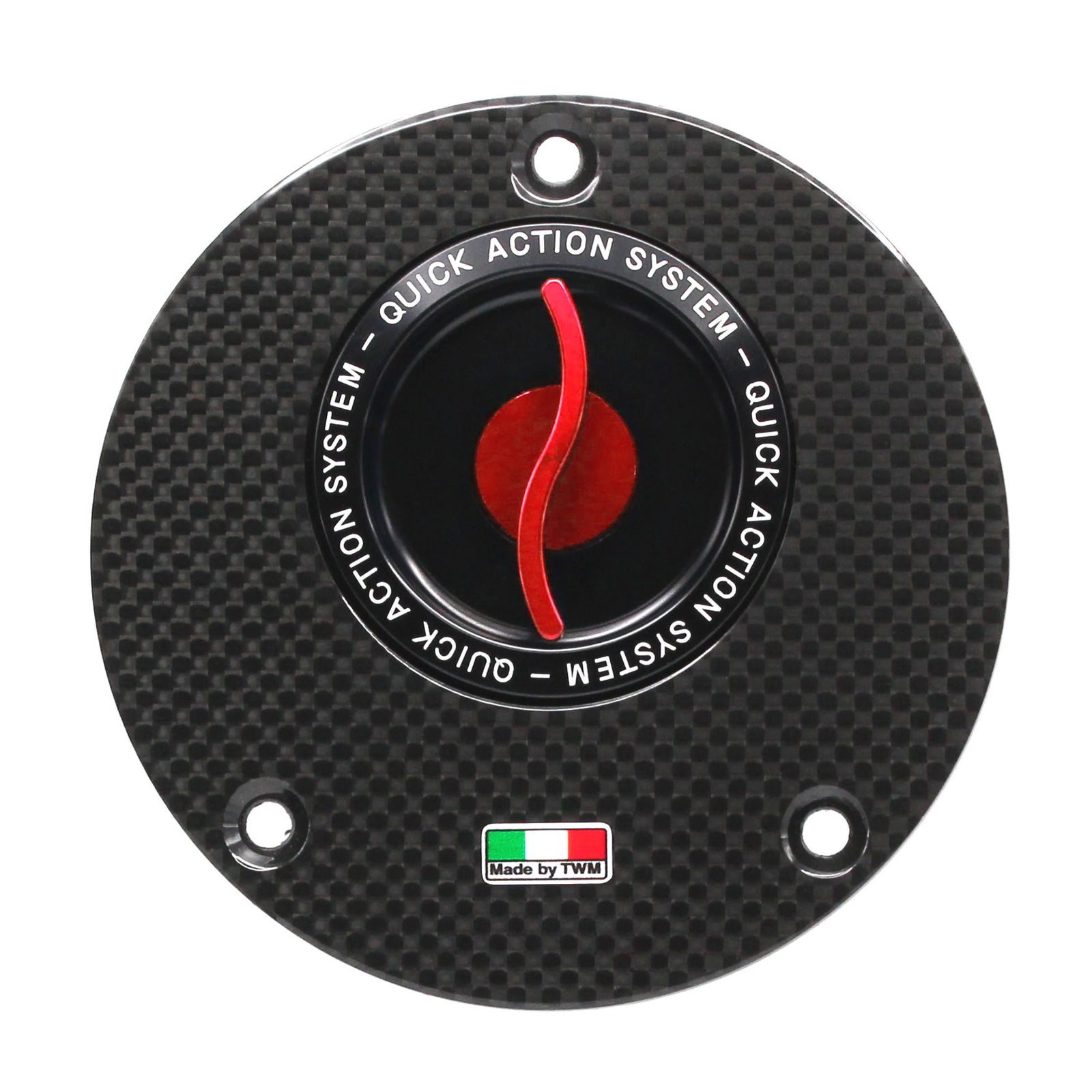 TWM Flat Carbon Gas Cap / Fuel Cap with Red Center Cap for Yamaha Motorcycles