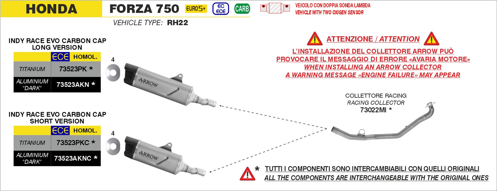 Arrow 73523PK Indy Race Evo Titanium Slip On With Carbon End Cap - Assembly Diagram