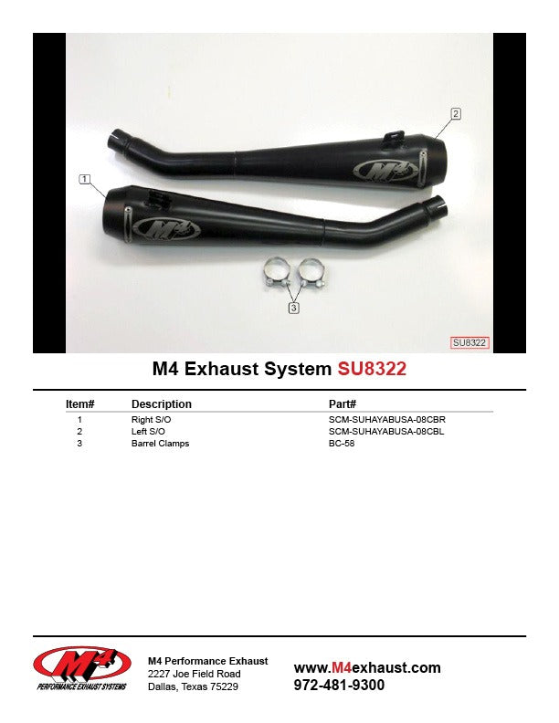 M4 Exhaust SU8322 Component Key