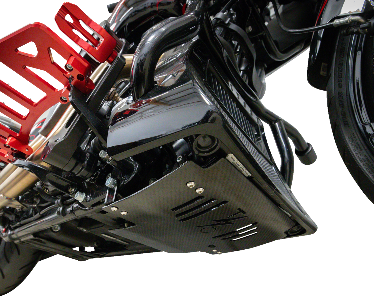 Thrashin Supply CO. Skid Plate - Carbon Fiber/Gloss - With Black Brackets - FLHX/FLTRX