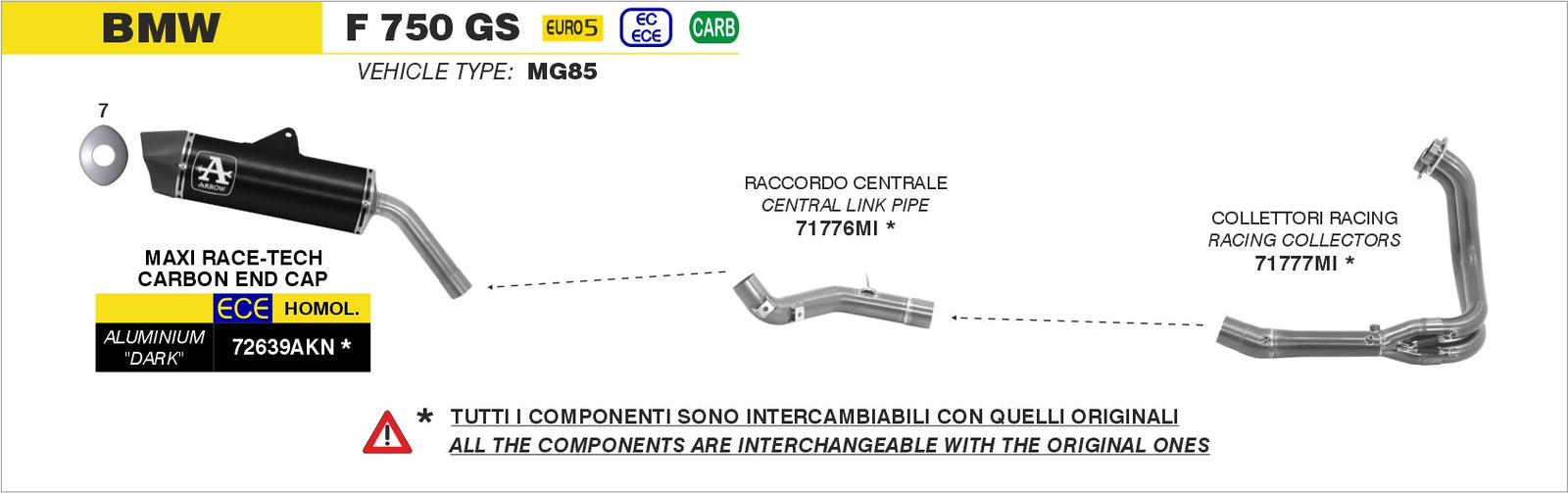 Arrow 71776MI Central Link Pipe Interchangeable With Original One - Assembly Diagram