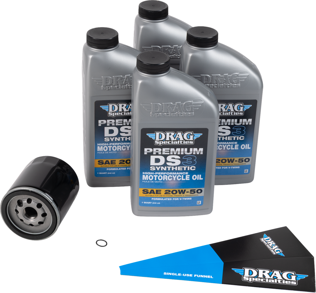 Drag Specialties Oil Full Synthetic Oil Change Kit - 20W50 - Twin Cam - Black Filter
