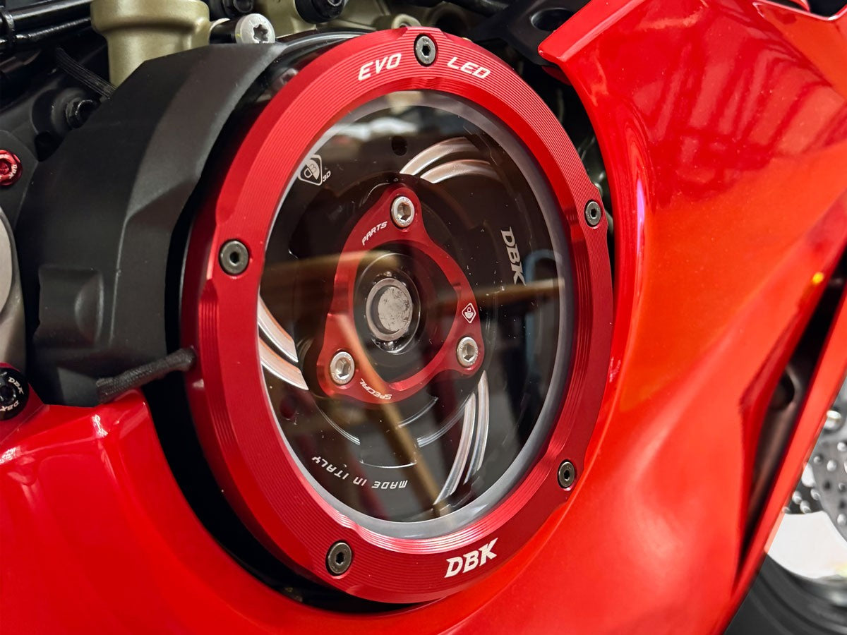 Ducabike DBK CCV4L01 Evo LED Clear Clutch Cover - BLACK-RED