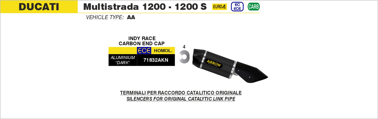 Arrow 71832AKN Indy Race Aluminium Dark Slip On With Carbon End Cap - Assembly Diagram