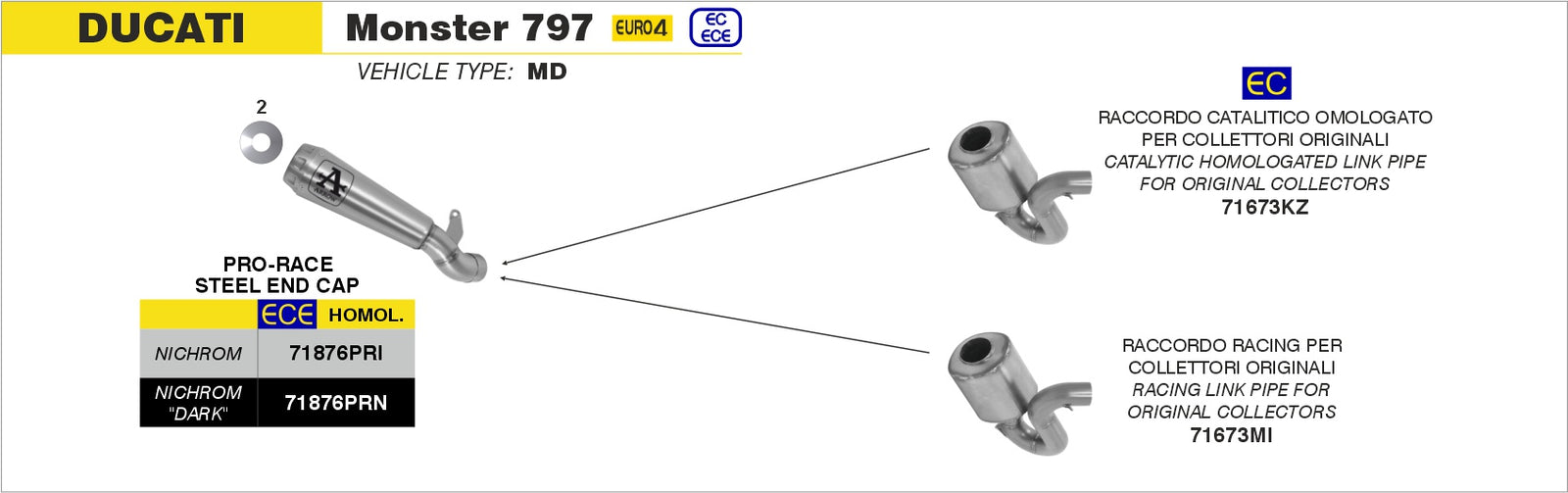 Arrow 71876PRI Nichrom Pro-Race Slip On - Assembly Diagram