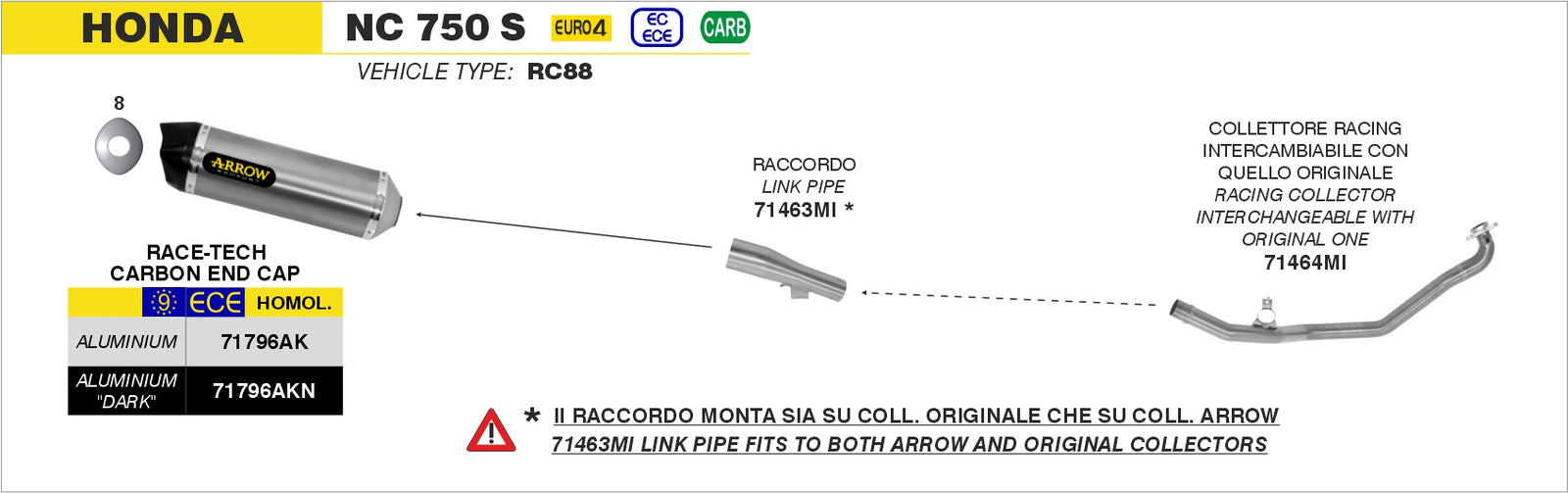 Arrow 71796AON Race-Tech Aluminium Dark Slip On - Assembly Diagram
