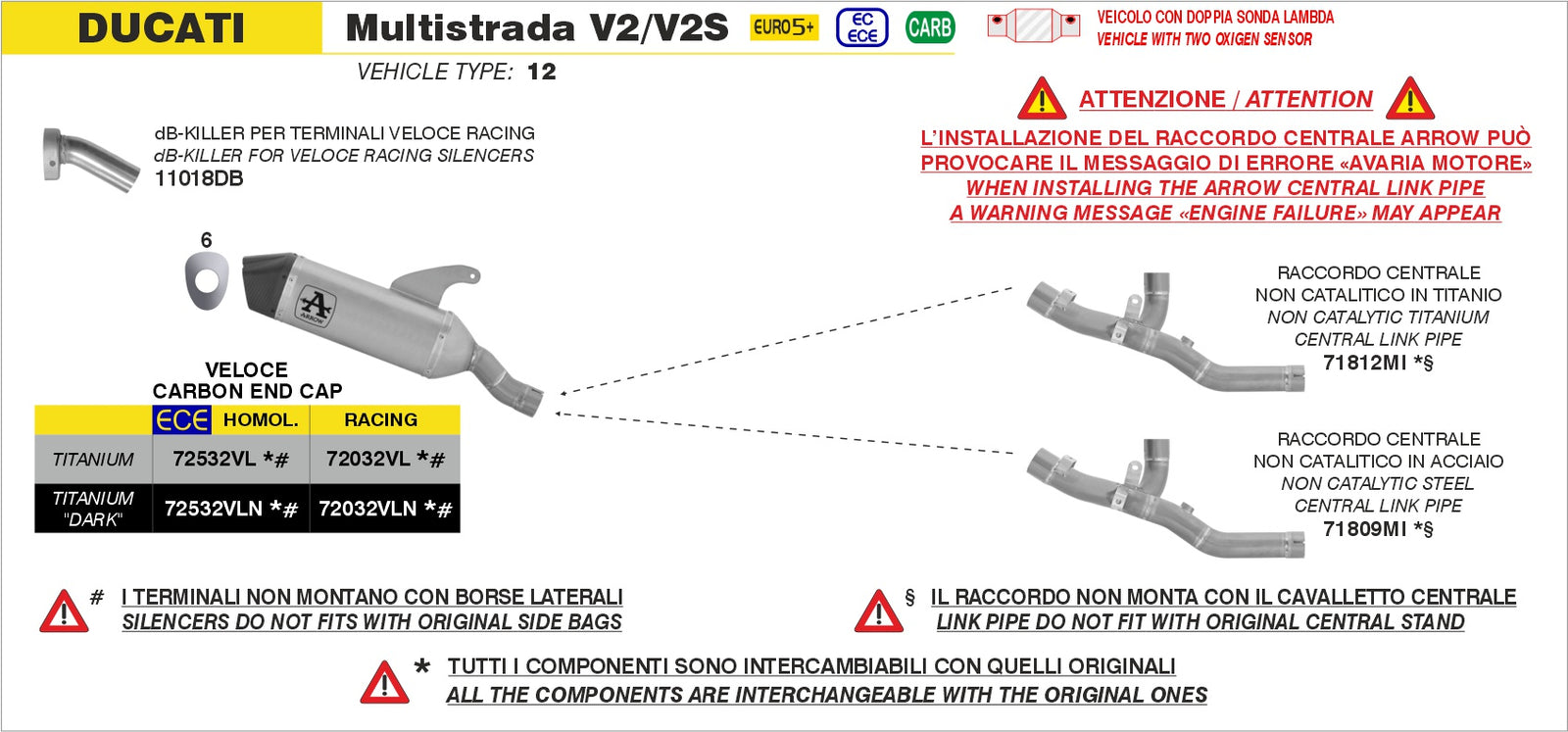 Arrow 71809MI Non Catalized Stainless Steel Link-Pipe - Assembly Diagram