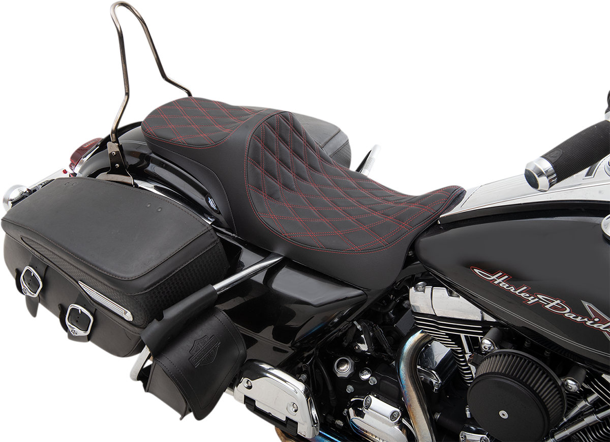 Drag Specialties Seats Predator III 2-Up Seat - Double Diamond - Red Thread - FL '08-'23