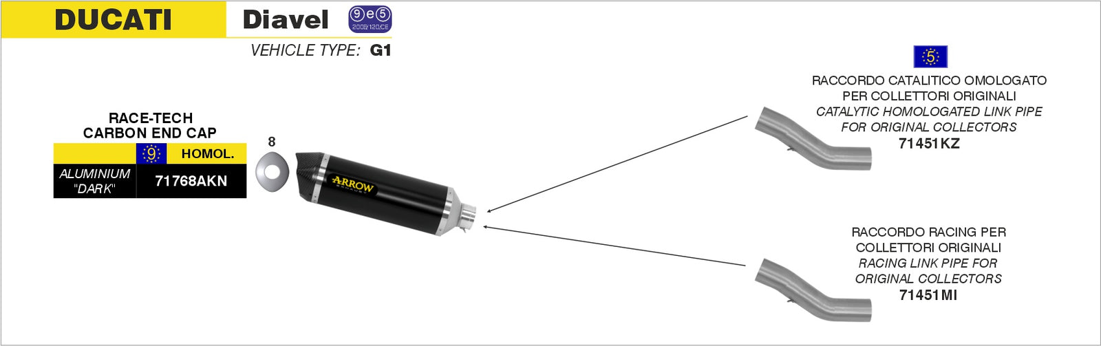 Arrow 71451KZ Catalytic Homologated Mid-Pipe - Assembly Diagram