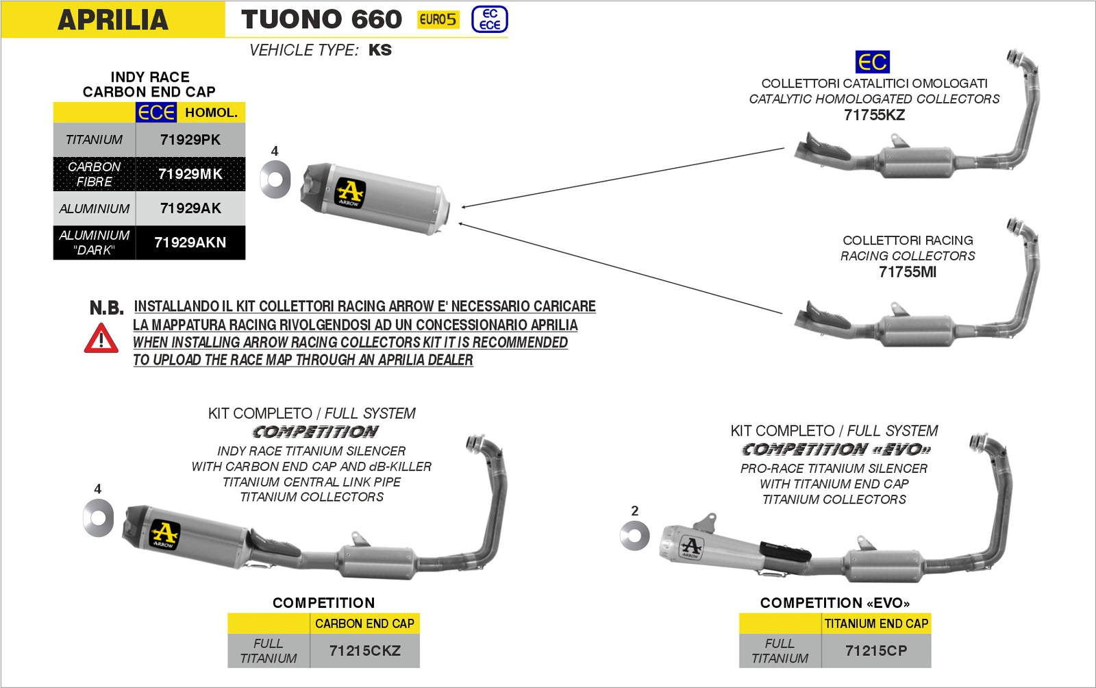 Arrow 71755MI Racing Headers - Assembly Diagram